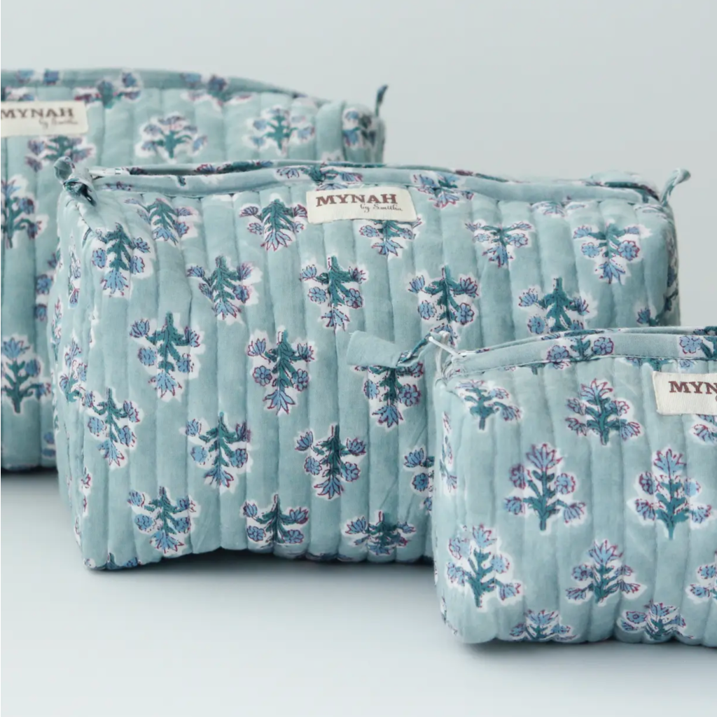 Medium Dusty Blu Motif Print Travel Makeup