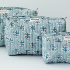 Medium Dusty Blu Motif Print Travel Makeup