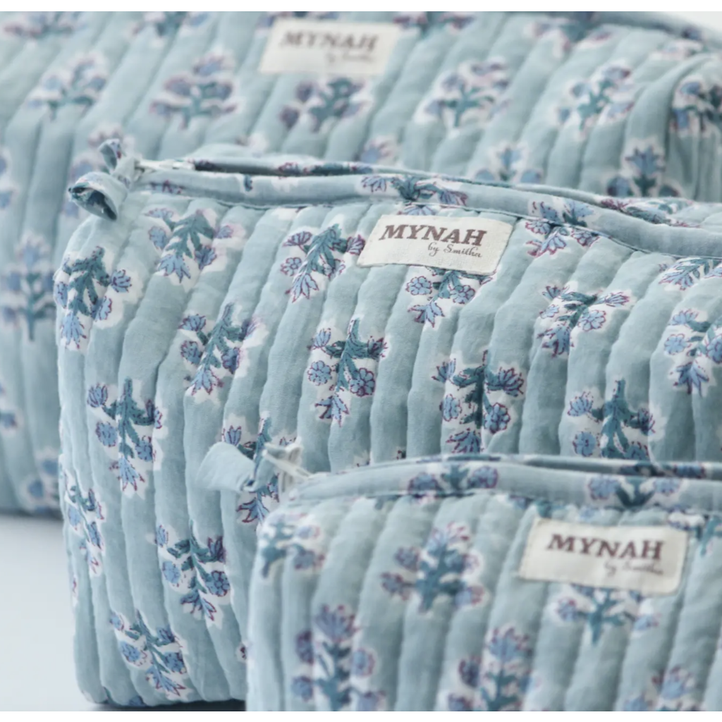 Medium Dusty Blu Motif Print Travel Makeup