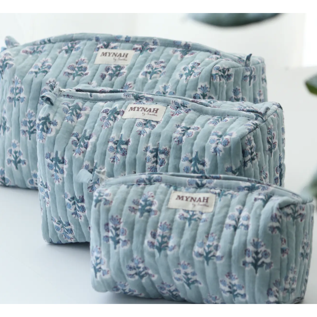 Medium Dusty Blu Motif Print Travel Makeup