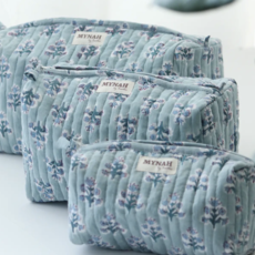 Medium Dusty Blu Motif Print Travel Makeup