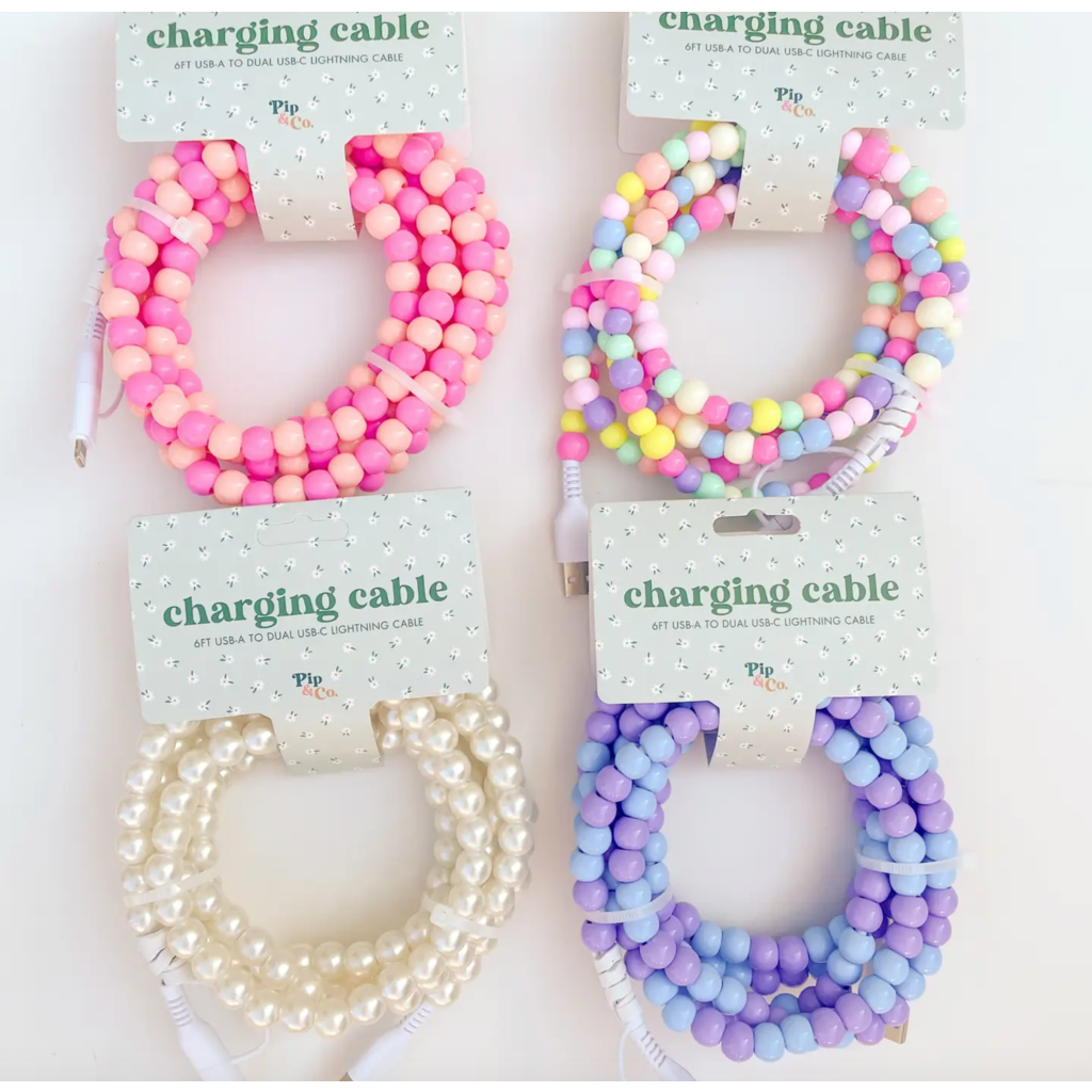 6ft Beaded Phone Charger Usb-A & Dual Usb-C Lightning Cable