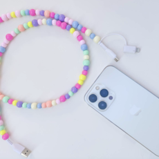 6ft Beaded Phone Charger Usb-A & Dual Usb-C Lightning Cable