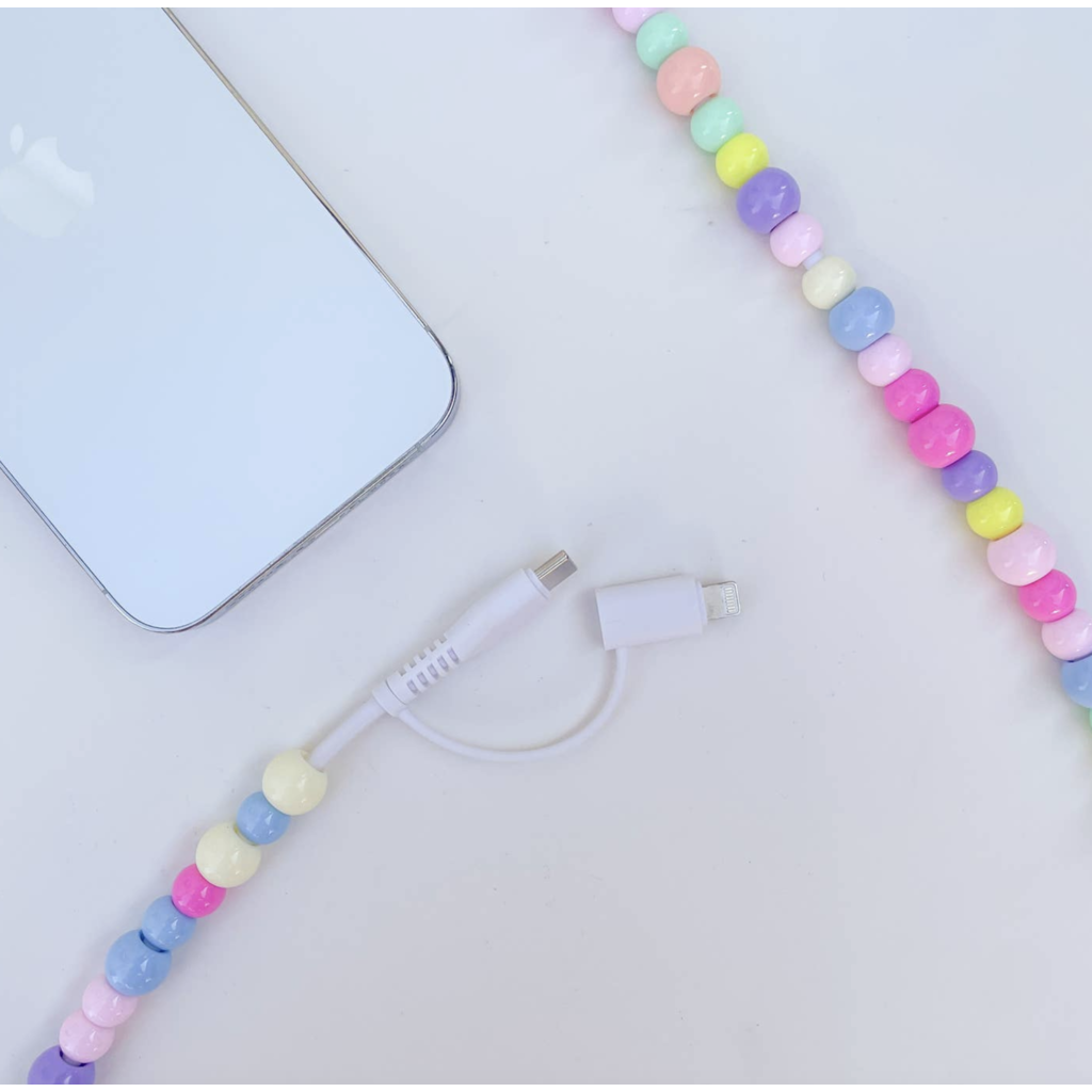 6ft Beaded Phone Charger Usb-A & Dual Usb-C Lightning Cable