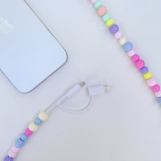 6ft Beaded Phone Charger Usb-A & Dual Usb-C Lightning Cable