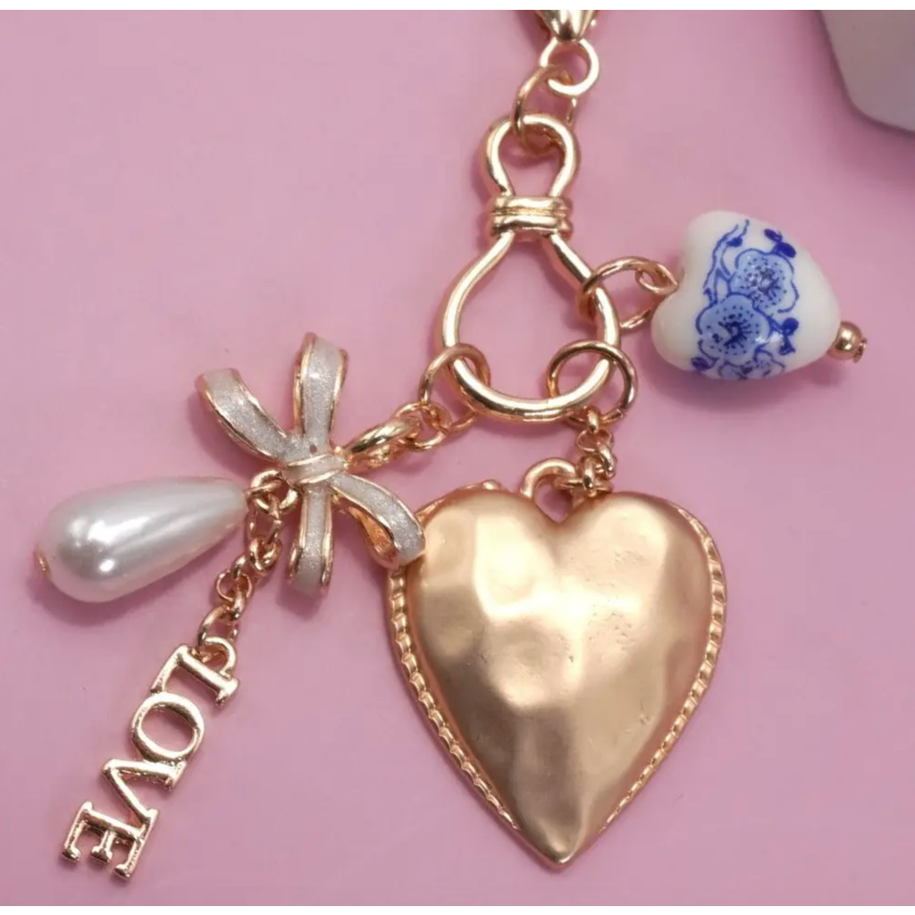 Teddy Bear Porcelain Heart Pearl Bag Charm