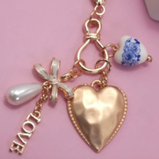 Teddy Bear Porcelain Heart Pearl Bag Charm