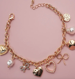 Bow Heart Pearl Charm Bracelet