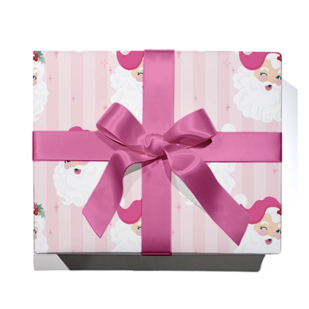 Pink Retro Santa Wrapping Paper - Roll of 3 Sheets