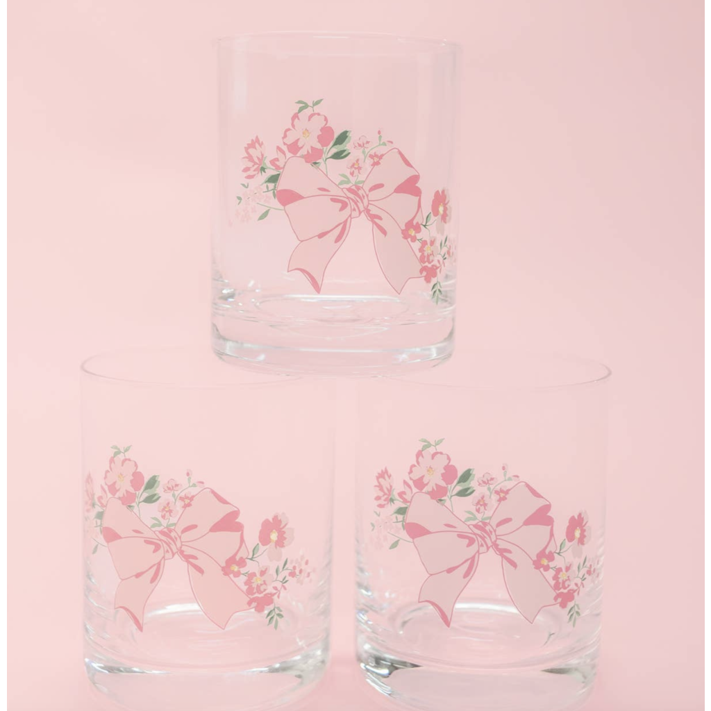 Coquette Pink Bow Floral Cocktail Glass