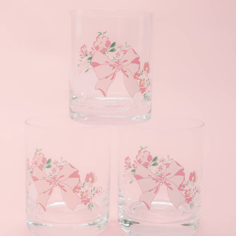 Coquette Pink Bow Floral Cocktail Glass