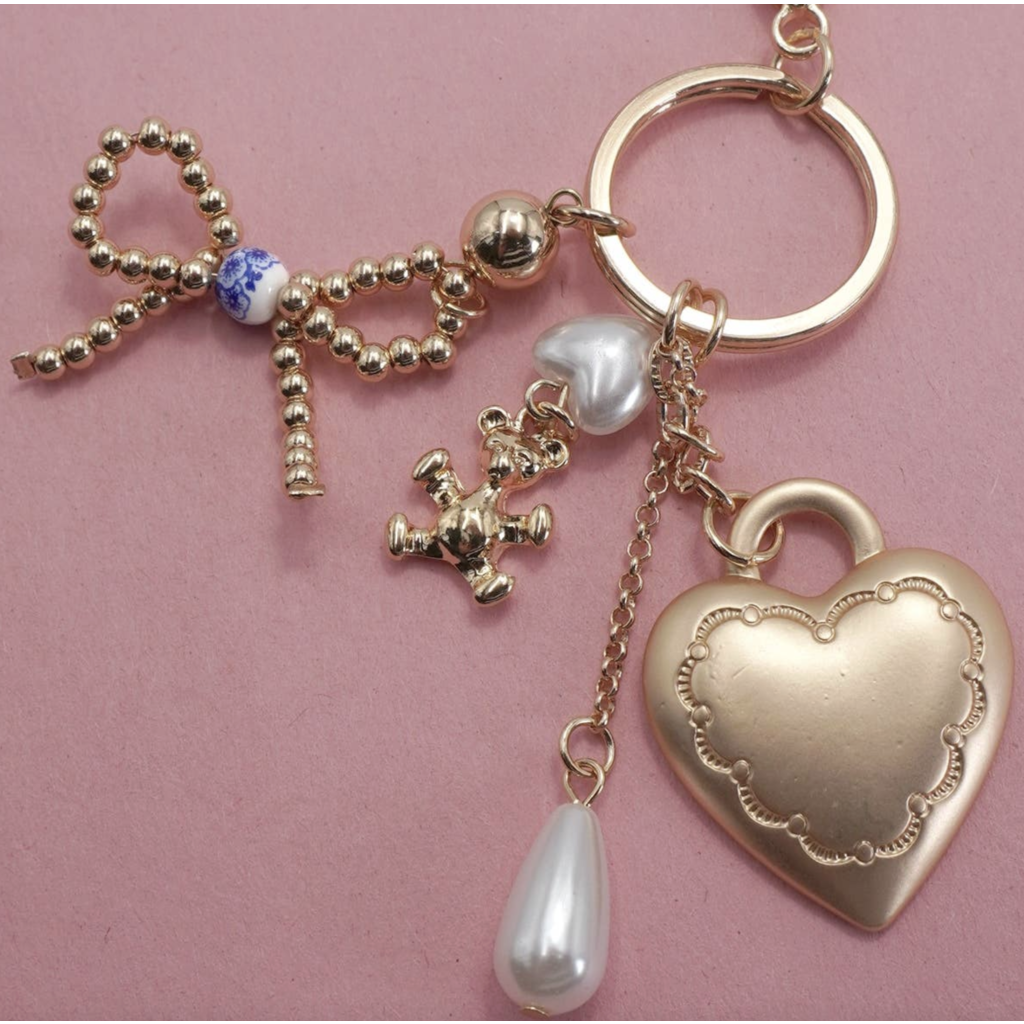 Teddy Bear Porcelain Heart Pearl Bag Charm