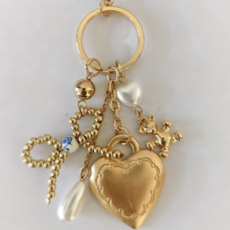 Teddy Bear Porcelain Heart Pearl Bag Charm