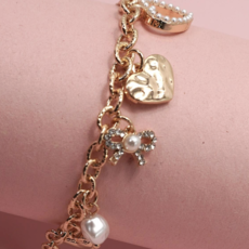 Bow Heart Pearl Charm Bracelet