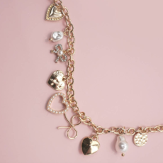 Bow Heart Pearl Charm Bracelet