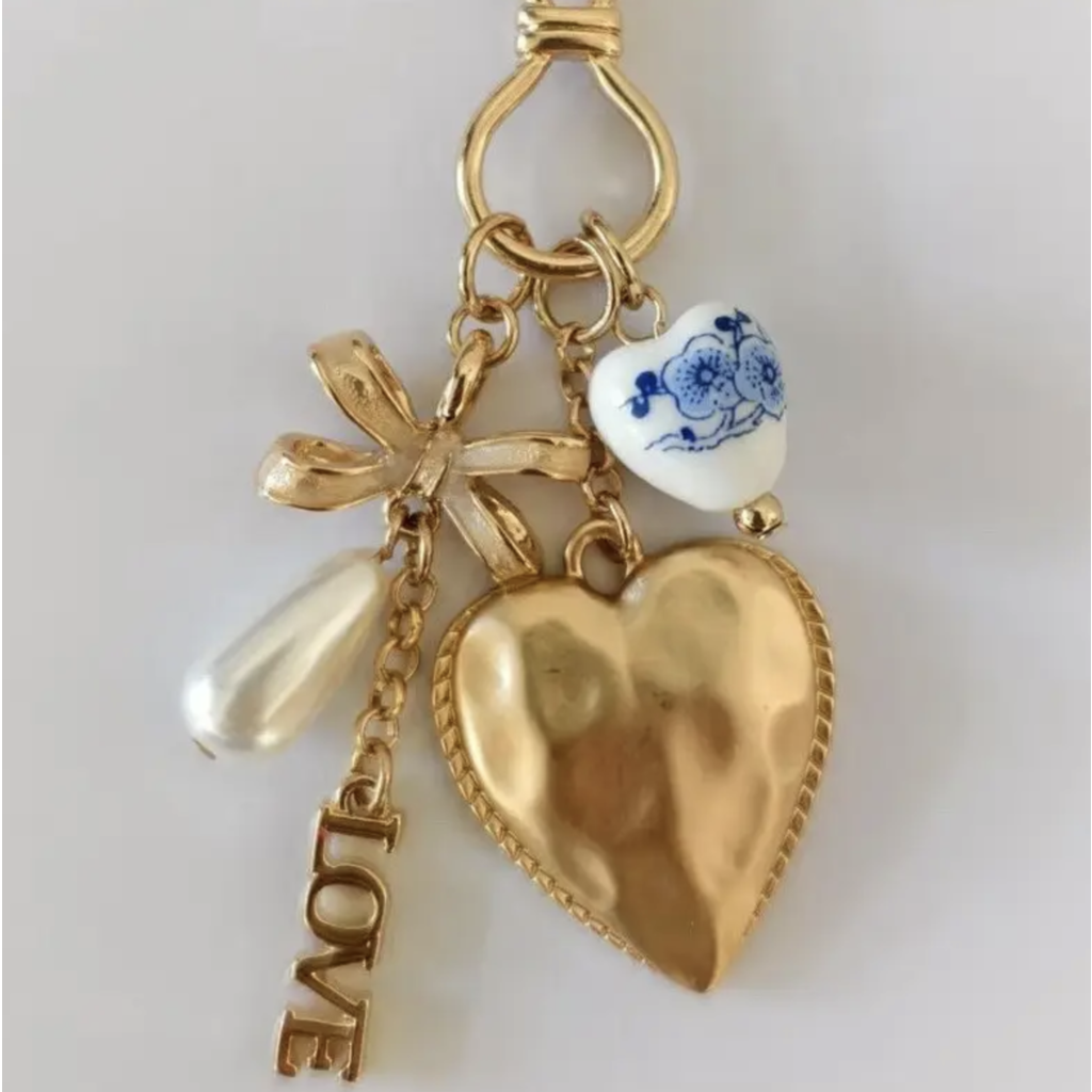 Heart Love Porcelain Bow Bag Charm