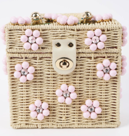 Wicker Bucket Daisy Flower Purse - Light Pink