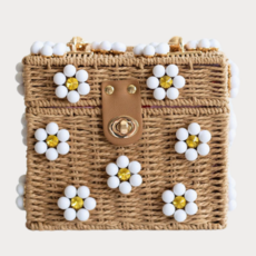 White Daisy Wicker Bucket Purse White Daisy Wicker Bucket Purse