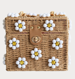 White Daisy Wicker Bucket Purse