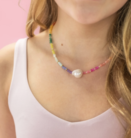 Color Pop Rainbow Pearl Gemstone Bead Necklace