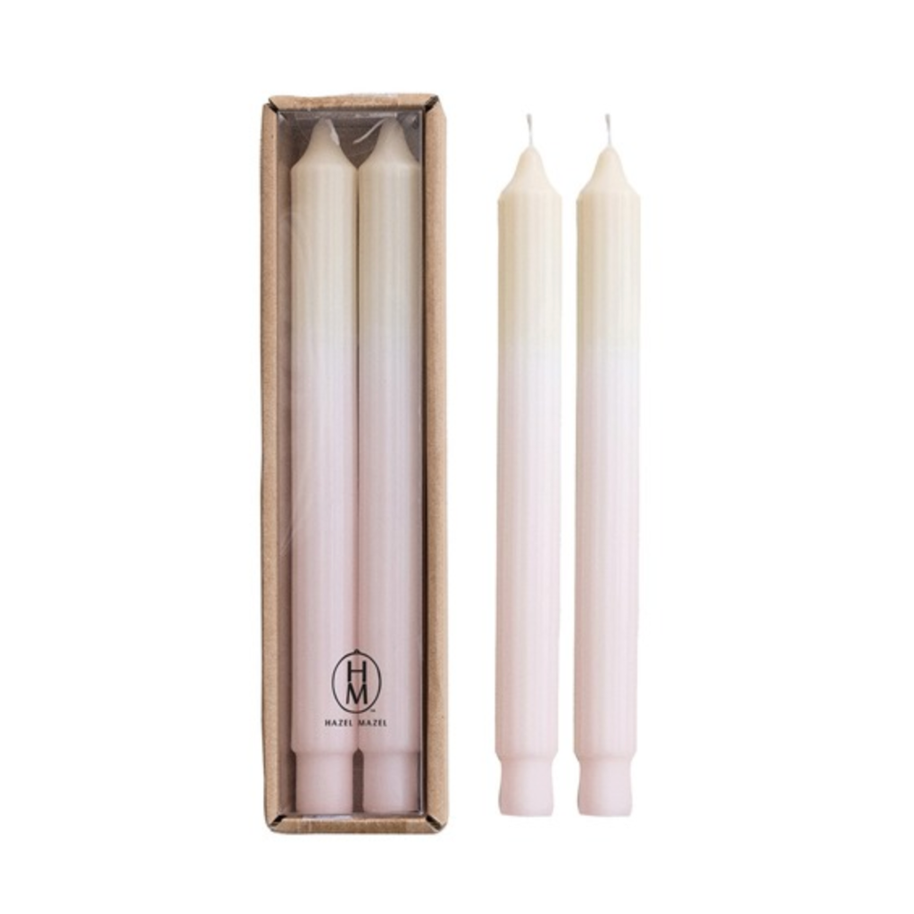 Tone Pleated Taper Candles Light Pink/Ivory