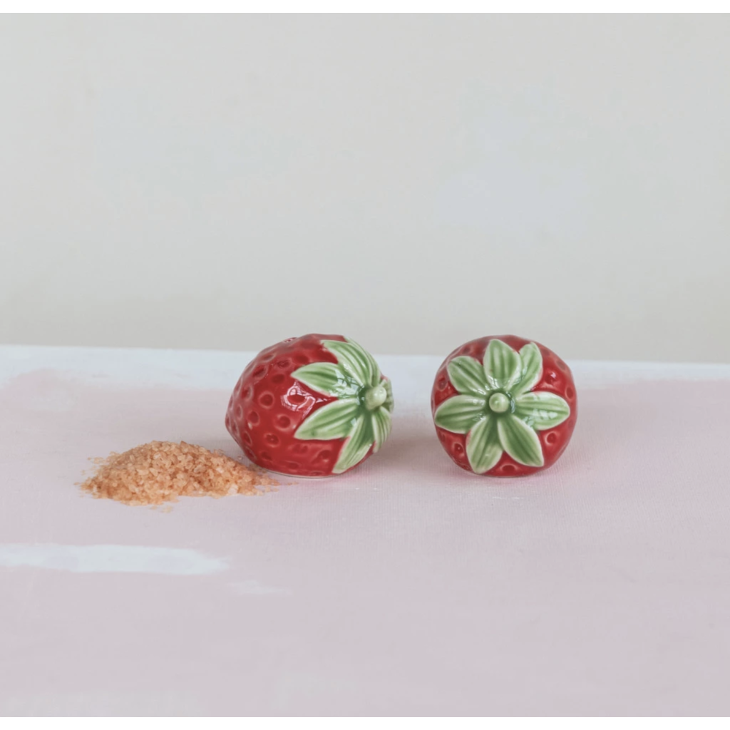 Hand-Painted Strawberry Shaped Salt & Pepper Shakers
