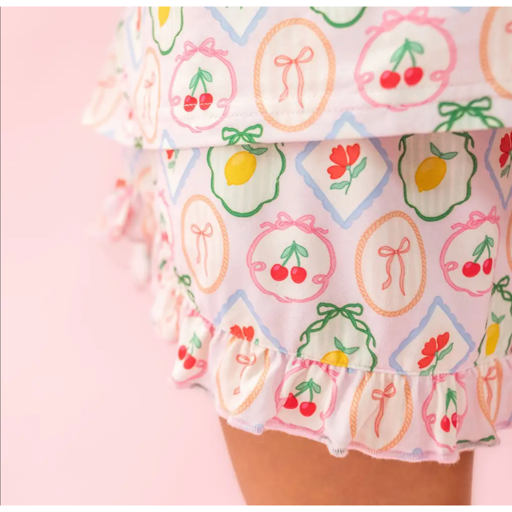 Fruit Cocktail Ruffle Hem Shorts Pajama Set