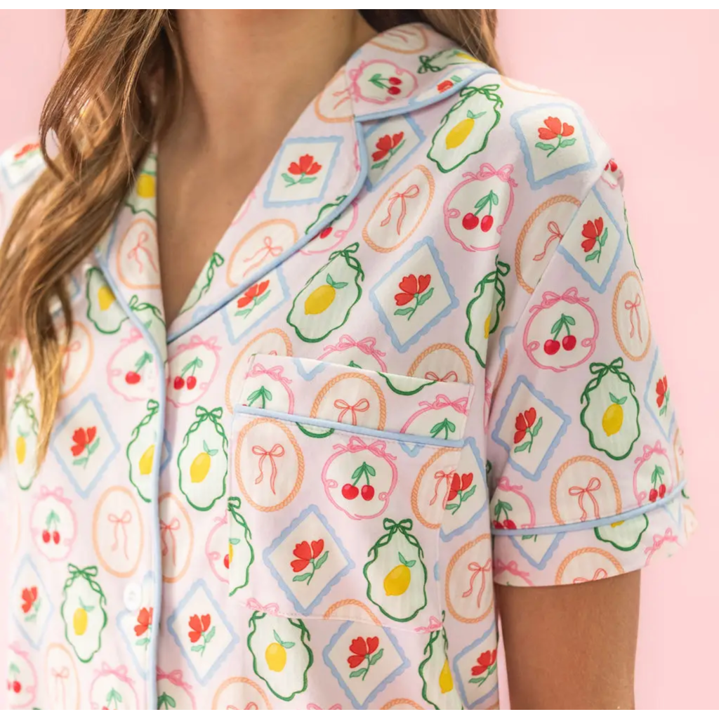 Fruit Cocktail Ruffle Hem Shorts Pajama Set
