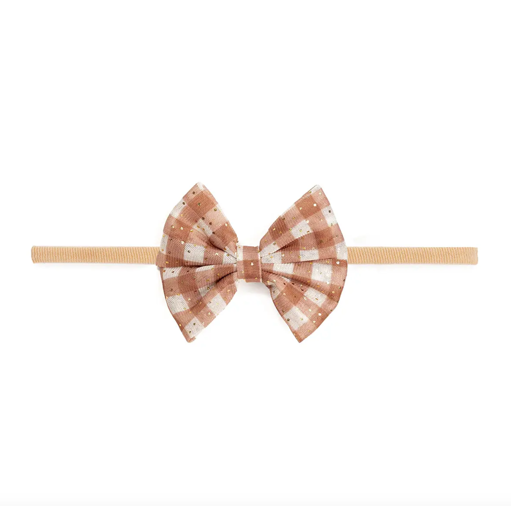 Gingham Printed Tulle Bow Baby Headband