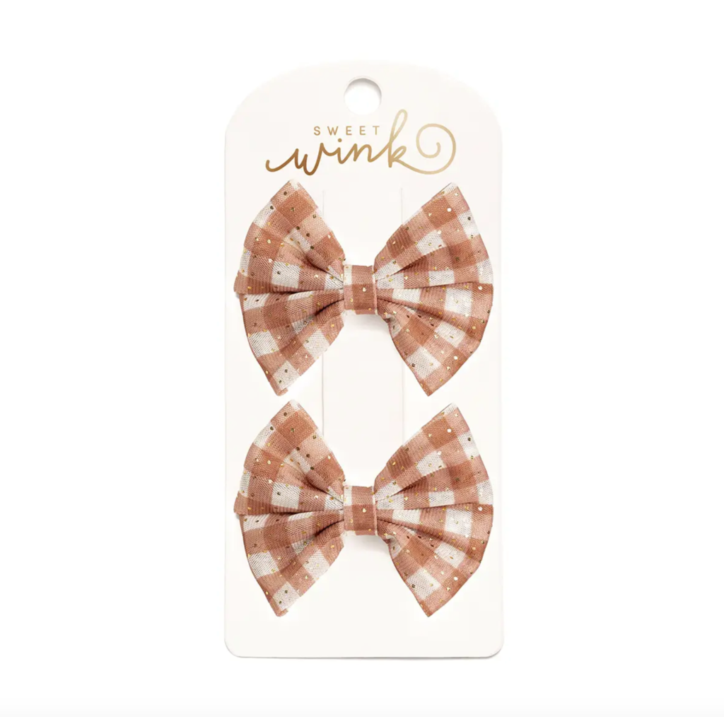 Gingham Printed Tulle Bow Clip Set