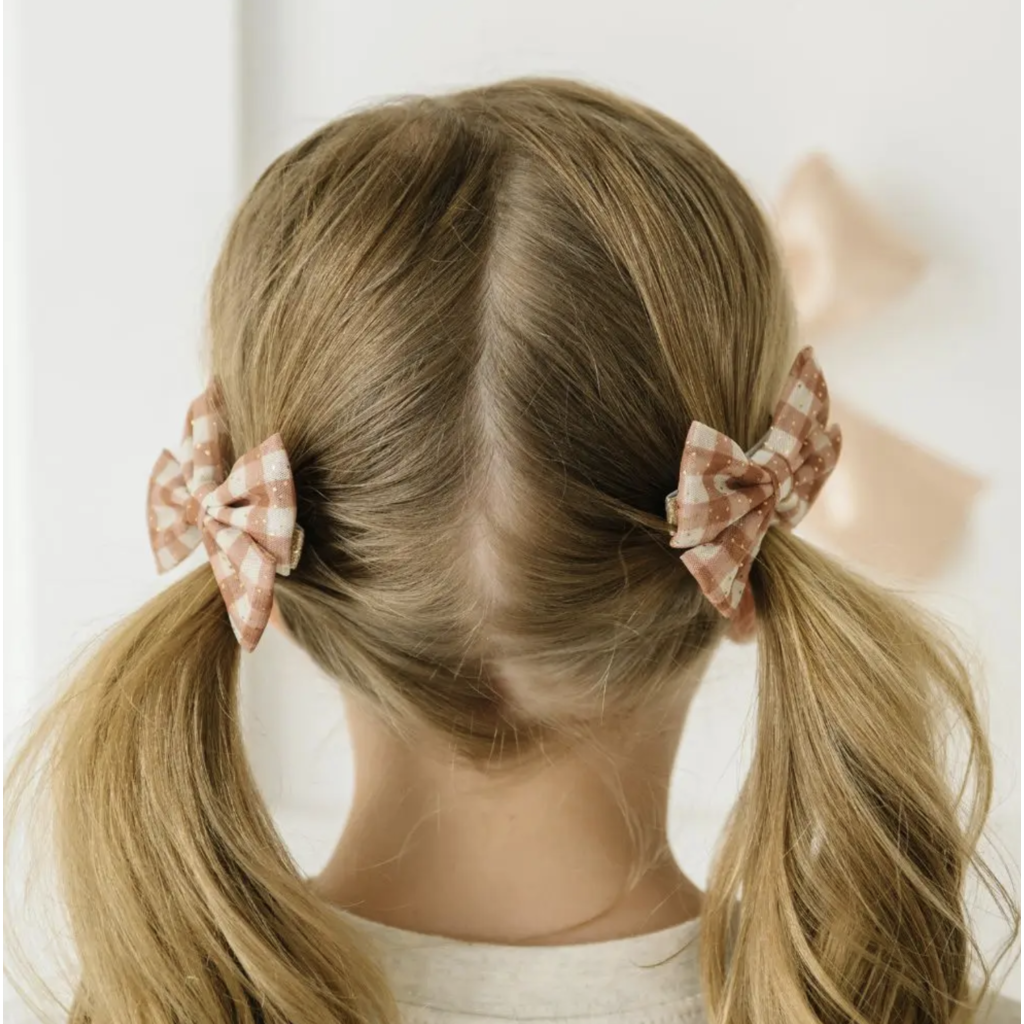 Gingham Printed Tulle Bow Clip Set