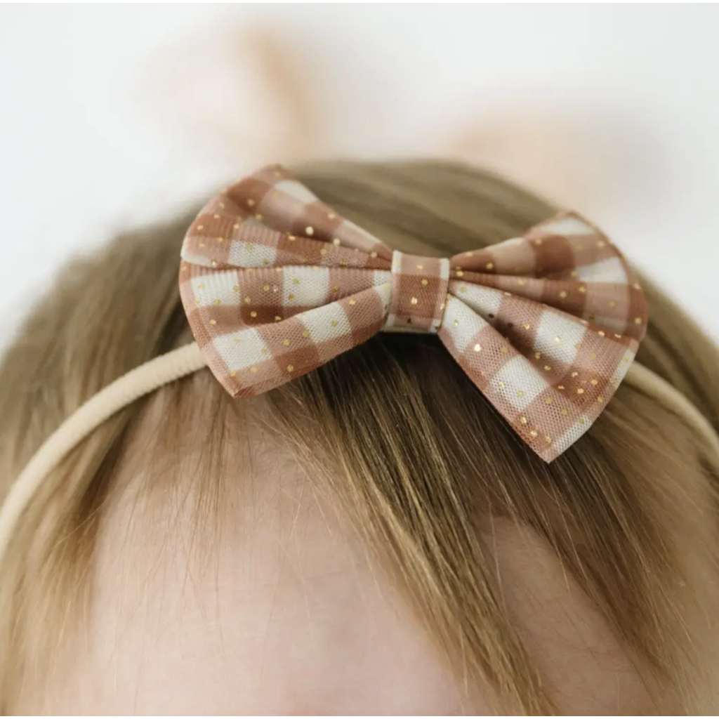 Gingham Printed Tulle Bow Baby Headband