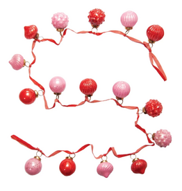 Embossed Recycled Mercury Glass Ornament Garland with Velvet Ribbon