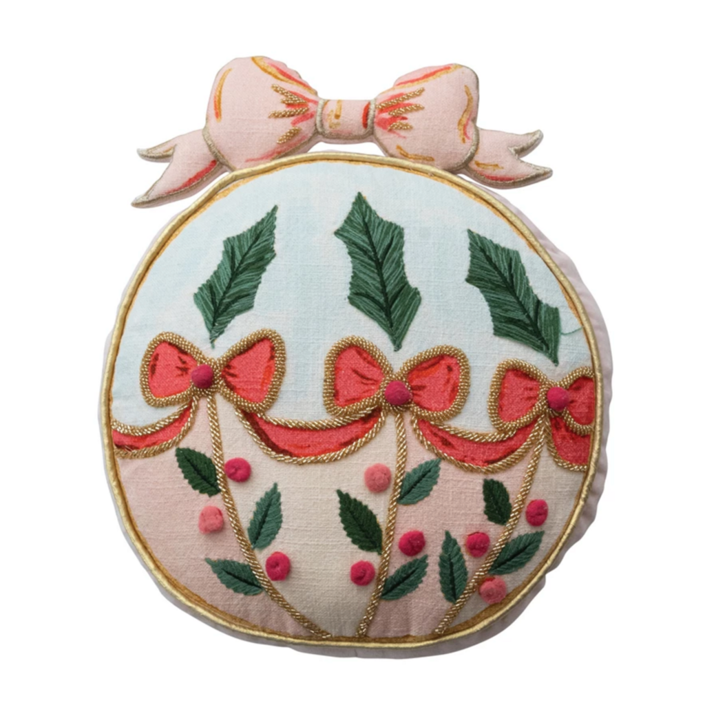 Ornament Shaped Pillow with Embroidery & Velvet Back