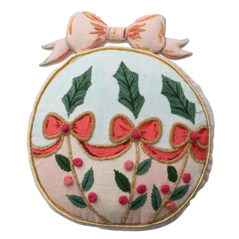 Ornament Shaped Pillow with Embroidery & Velvet Back