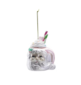 Glass Santa Head Mug Ornament with Whipped Cream & Straws