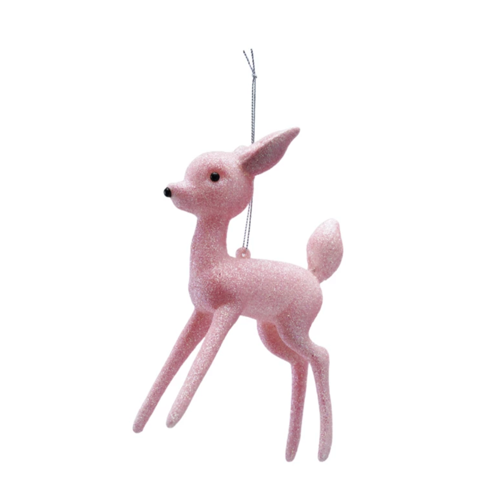 Plastic Deer Ornament with Pink Glitter