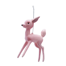 Plastic Deer Ornament with Pink Glitter