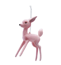 Plastic Deer Ornament with Pink Glitter