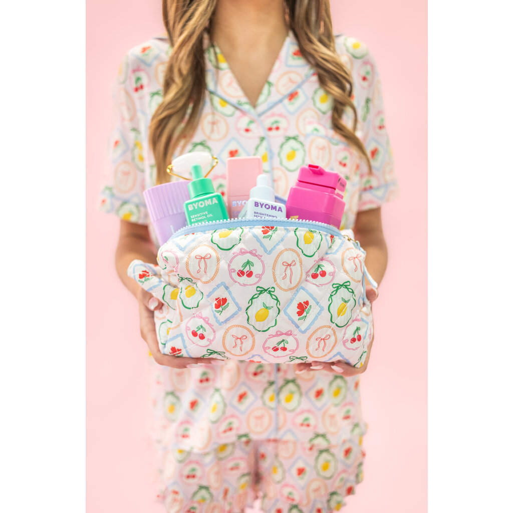 Quilted Cosmetic Pouch with Side Handle - Fruit Cocktail