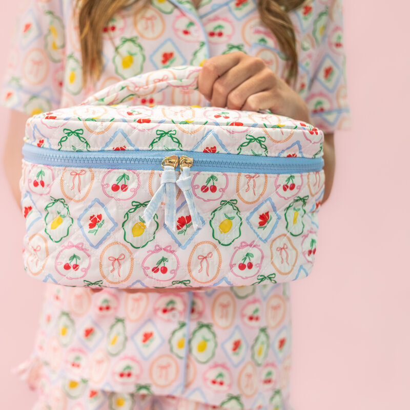 Quilted Cosmetic Bag with Top Handle - Fruit Cocktail