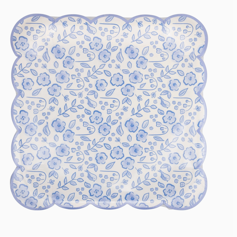 Blue Floral Paper Plate