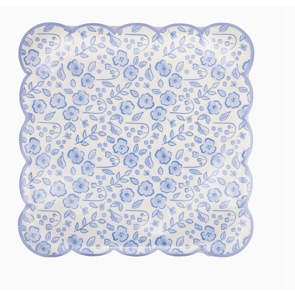 Blue Floral Paper Plate