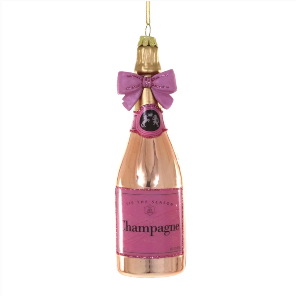 Champagne with Pink Bow Ornament