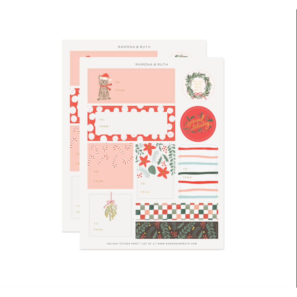 Holiday Gift Tag Sticker Sheet - Set of 2