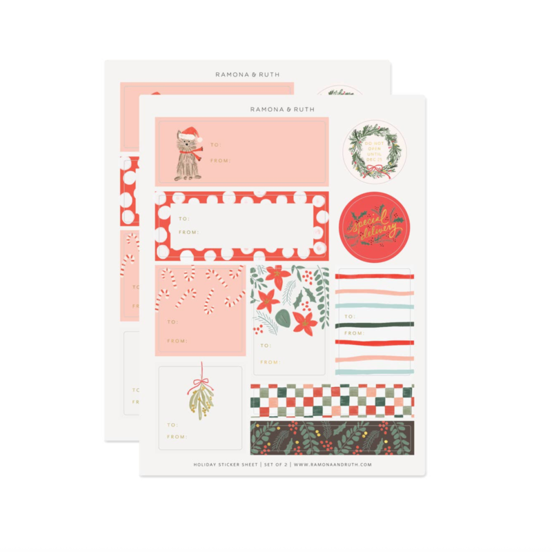 Holiday Gift Tag Sticker Sheet - Set of 2