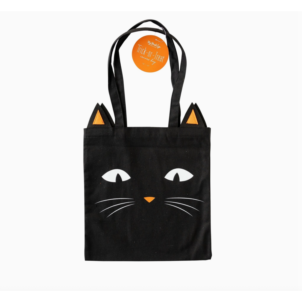 Black Cat Canvas Trick or Treat Bag