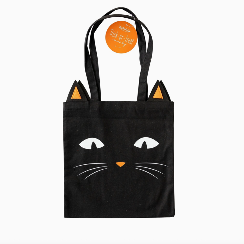 Black Cat Canvas Trick or Treat Bag