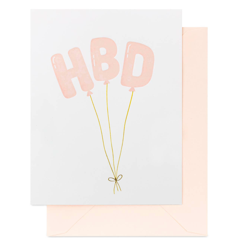 HBD Balloons Letterpress Birthday Card