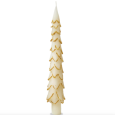 Ivory Gilded Pine Tree Taper Candle - Set of 2